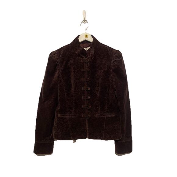Ann Taylor Loft Petites 4 Burgundy Velvet Jacket Mandarin Collar Victorian - Picture 1 of 7